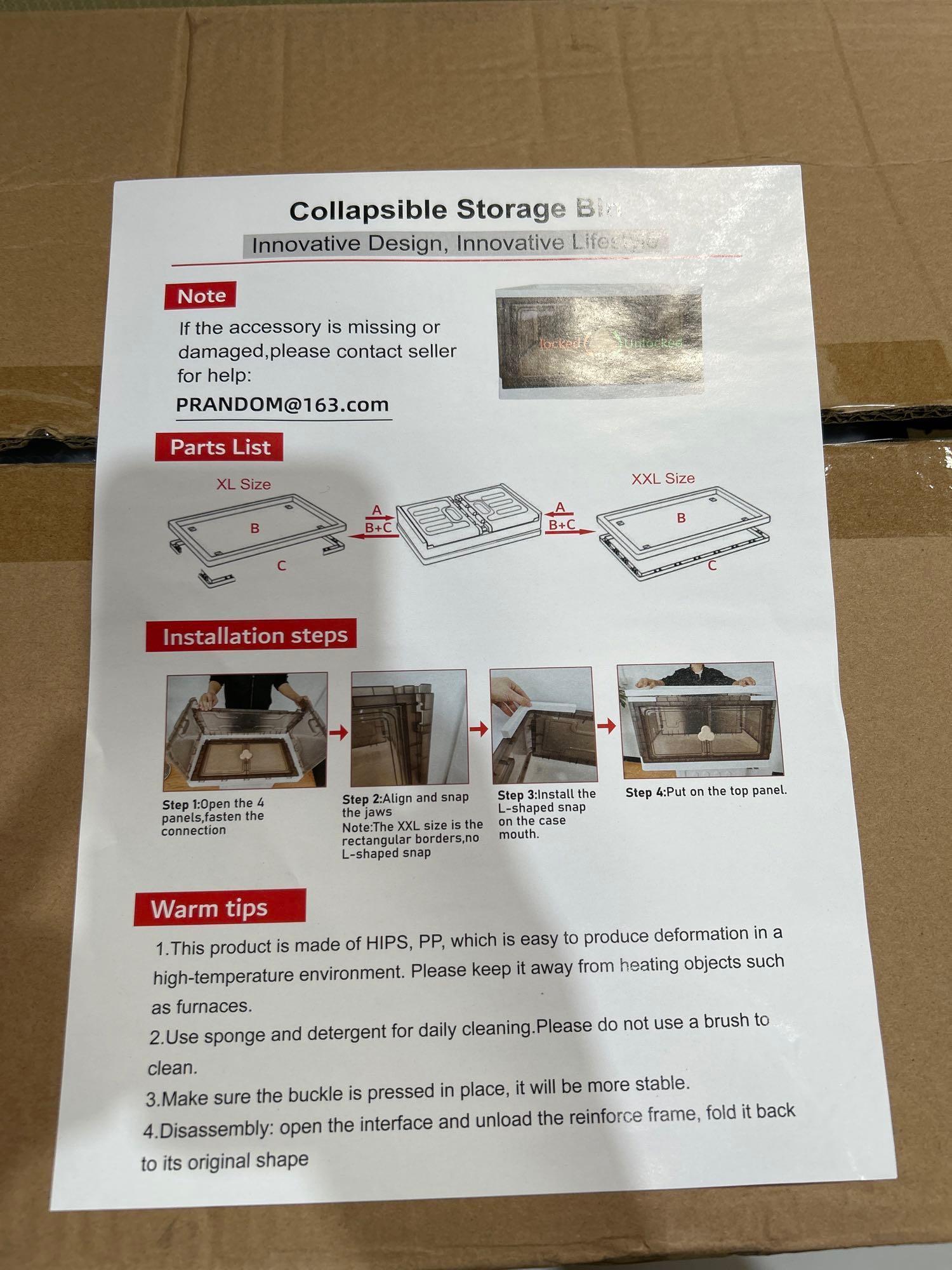 New in box.... 3 Pack - Collapsible Plastic Storage Bins w/ Rolling wheels...