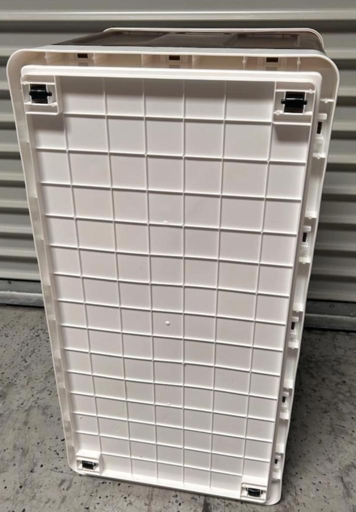 New in box.... 3 Pack - Collapsible Plastic Storage Bins w/ Rolling wheels...