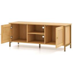Boho TV Stand for TV up to 55 inches with Synthetic Rattan Door, Natural Color