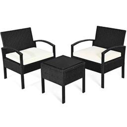 Costway 3-Piece Patio Rattan Furniture Set, Table and Chairs