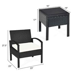 Costway 3-Piece Patio Rattan Furniture Set, Table and Chairs