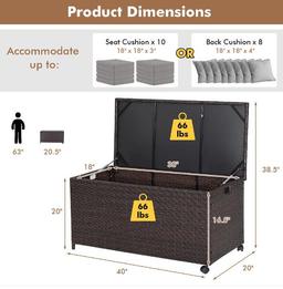 Costway 50 Gallon Patio Rattan Wicker Storage Deck Box Container Wheels W/Liner