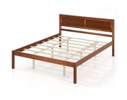 Hover Image to Zoom Brown Walnut Wood Frame Queen Size Platform Bed Frame with Headboard HU10482BN-Q