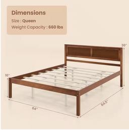 Hover Image to Zoom Brown Walnut Wood Frame Queen Size Platform Bed Frame with Headboard HU10482BN-Q