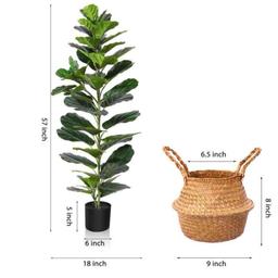 Artificial Fiddle Leaf Fig Plant in Basket, Faux Green Plant
