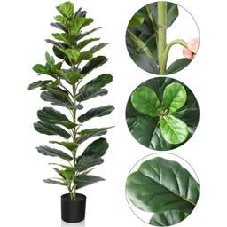 Artificial Fiddle Leaf Fig Plant in Basket, Faux Green Plant