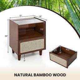 Giantex Rattan Nightstand with Drawer Set Of 2