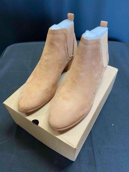 Womens Mid-heel Ankle Boots Pointed Toe Chunky Suede Slip-on Chelsea block Booties Size 5