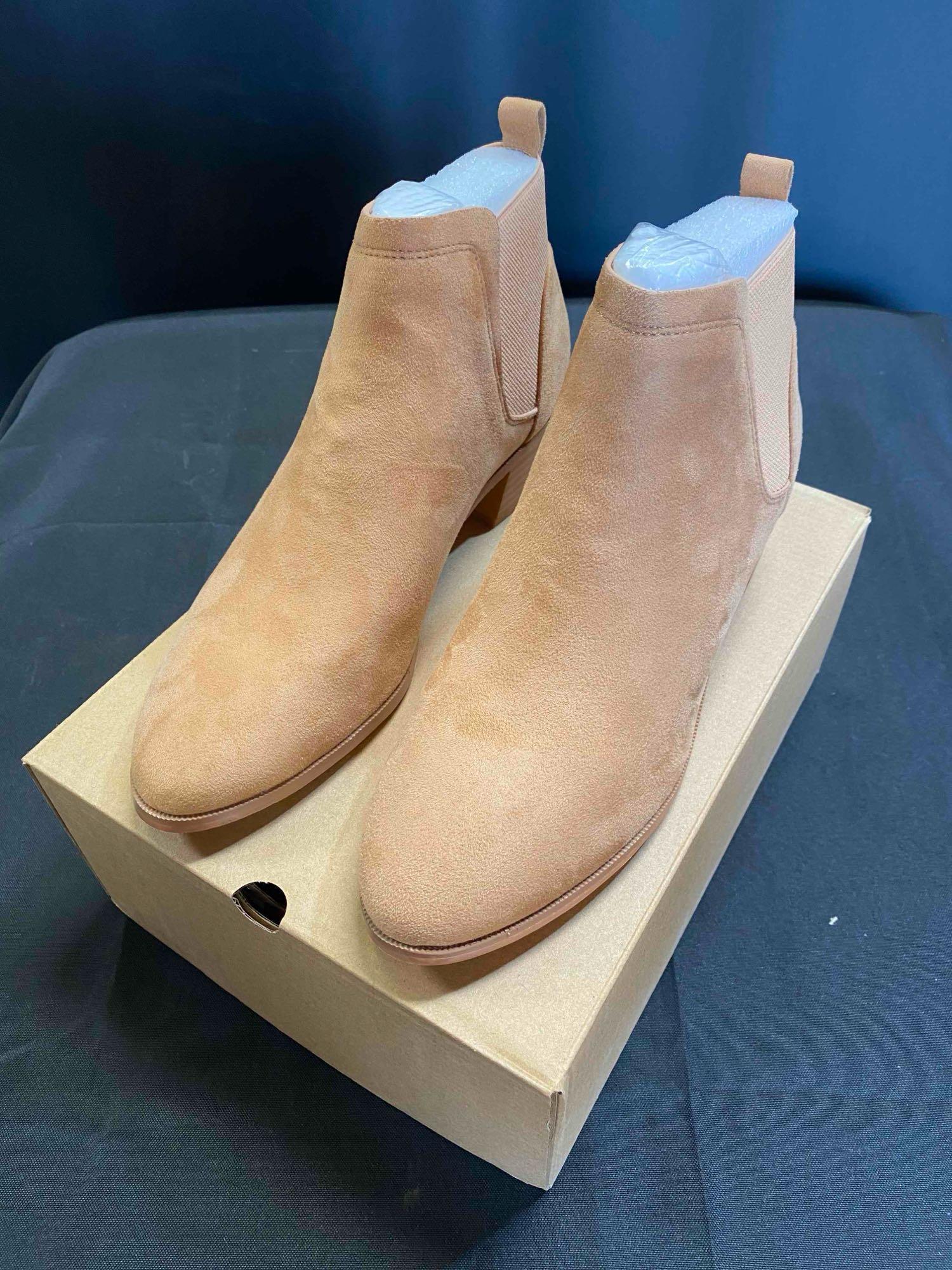 Womens Mid-heel Ankle Boots Pointed Toe Chunky Suede Slip-on Chelsea block Booties Size 5