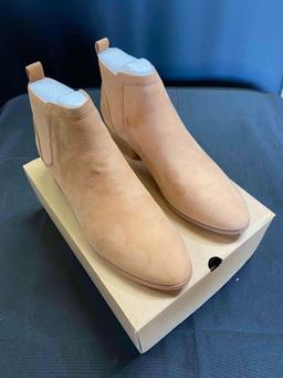 Womens Mid-heel Ankle Boots Pointed Toe Chunky Suede Slip-on Chelsea block Booties Size 5