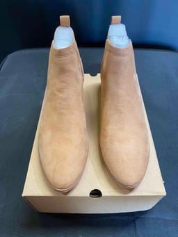 Womens Mid-heel Ankle Boots Pointed Toe Chunky Suede Slip-on Chelsea block Booties Size 5