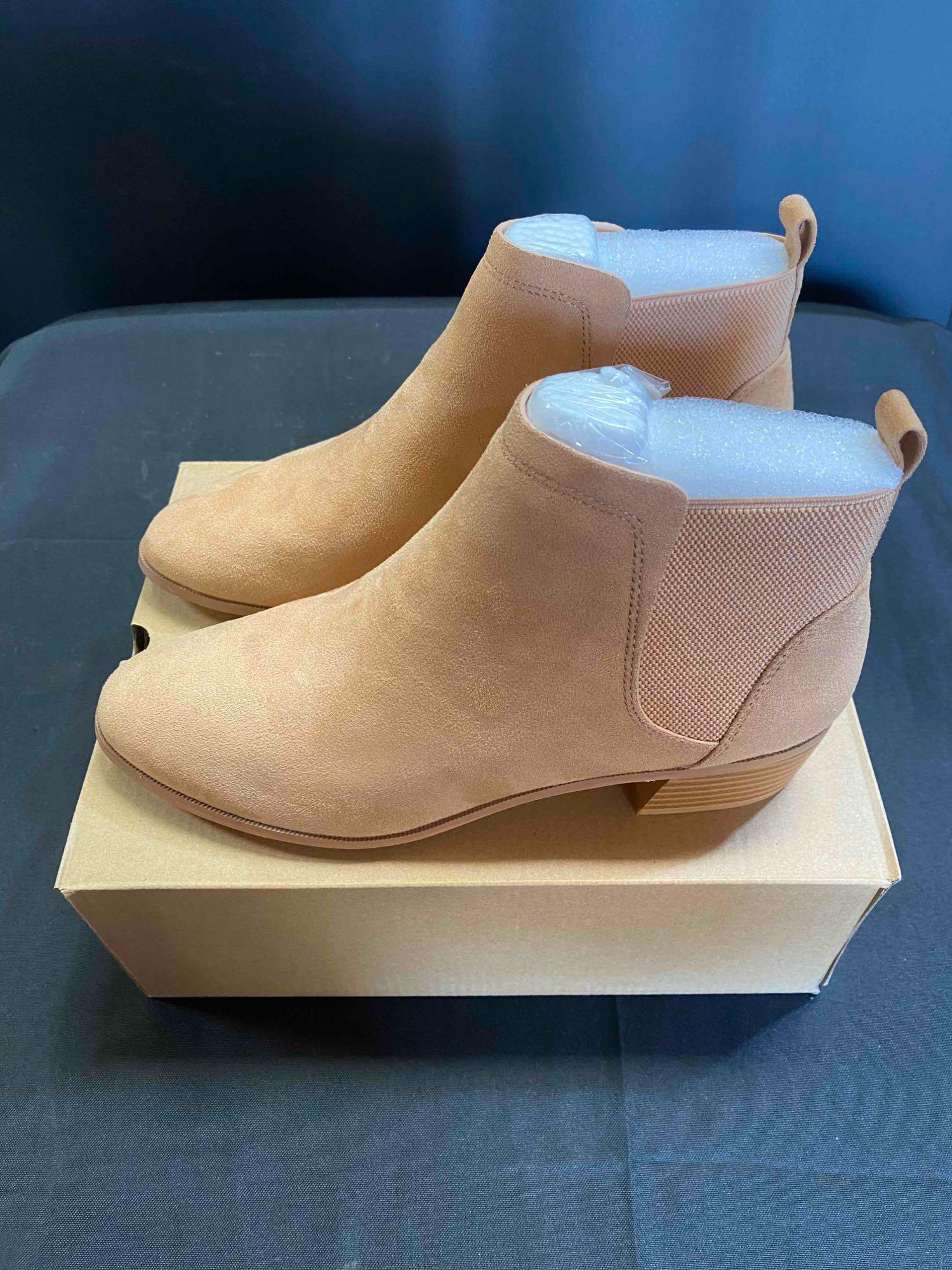 Womens Mid-heel Ankle Boots Pointed Toe Chunky Suede Slip-on Chelsea block Booties Size 5