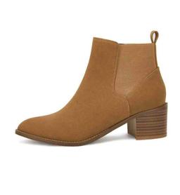 Womens Mid-heel Ankle Boots Pointed Toe Chunky Suede Slip-on Chelsea block Booties Size 6 1/2