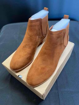 Womens Mid-heel Ankle Boots Pointed Toe Chunky Suede Slip-on Chelsea block Booties Size 6 1/2