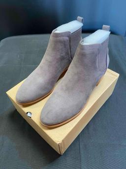 Womens Mid-heel Ankle Boots Pointed Toe Chunky Suede Slip-on Chelsea block Booties Size 7 1/2
