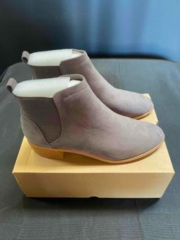 Womens Mid-heel Ankle Boots Pointed Toe Chunky Suede Slip-on Chelsea block Booties Size 7 1/2