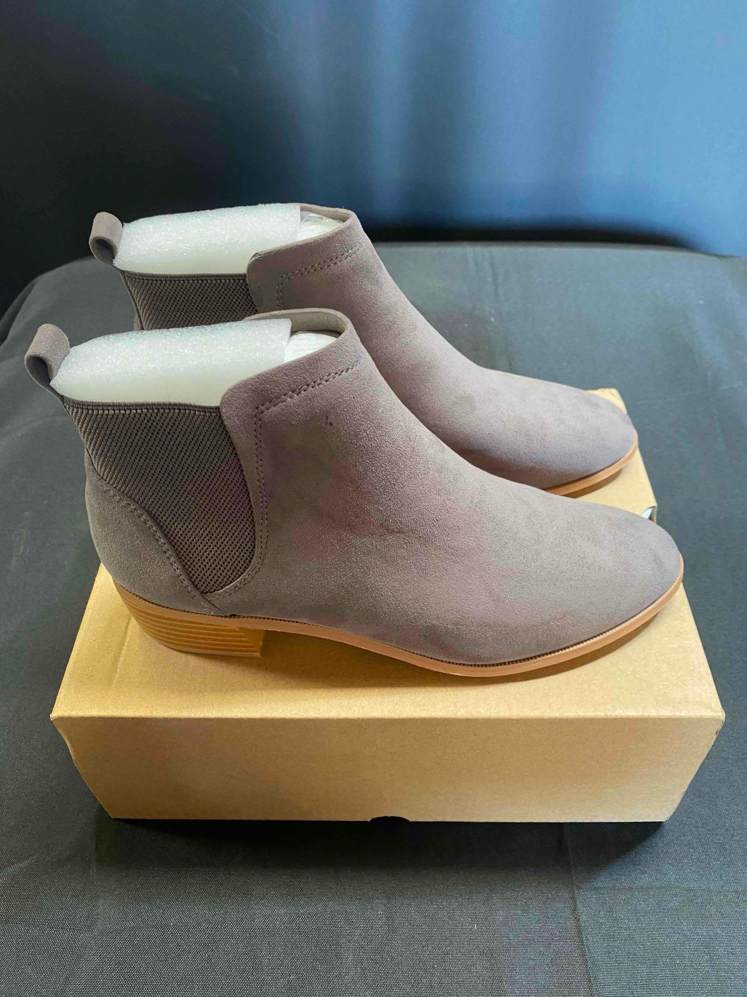 Womens Mid-heel Ankle Boots Pointed Toe Chunky Suede Slip-on Chelsea block Booties Size 7 1/2
