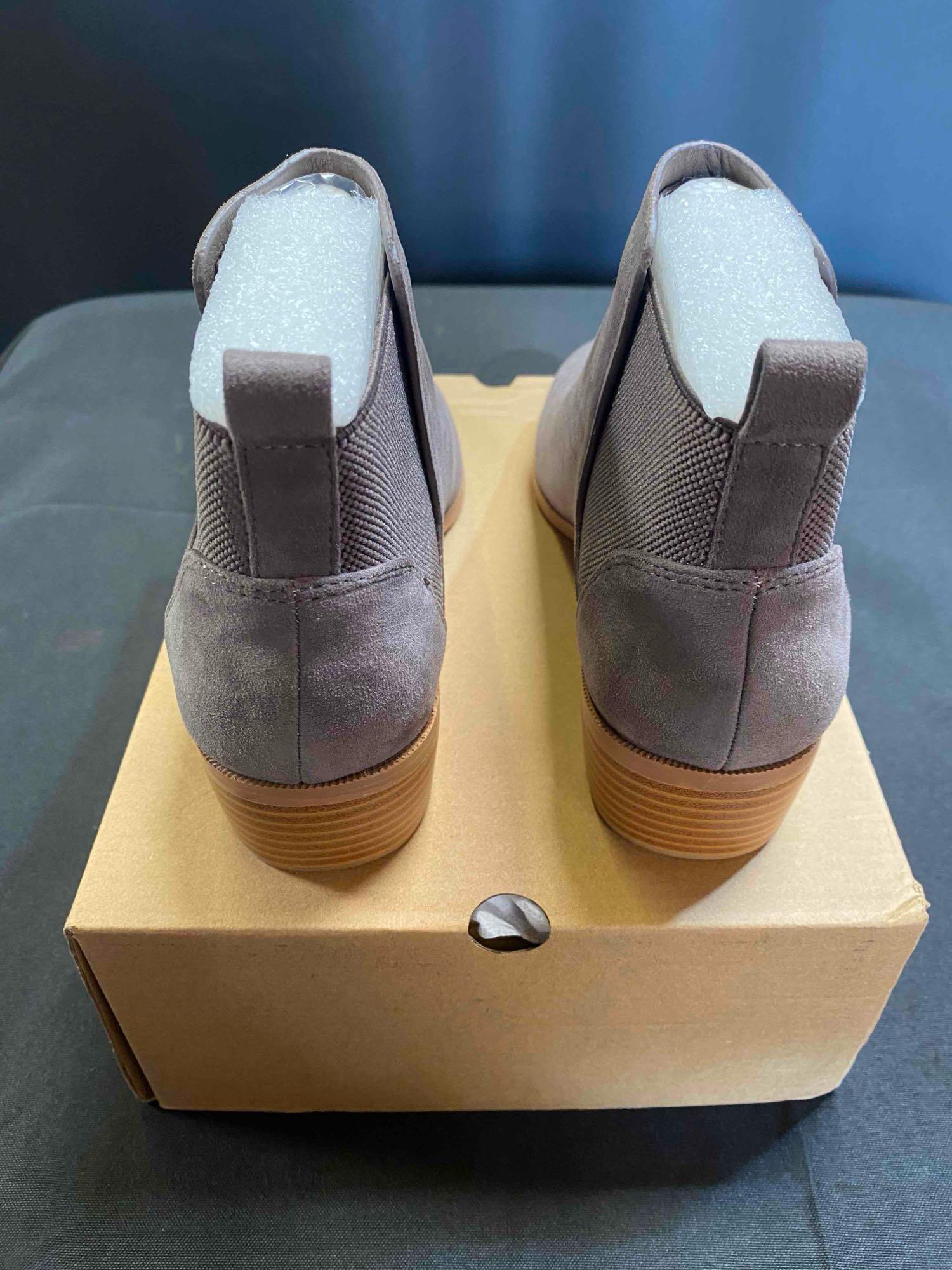 Womens Mid-heel Ankle Boots Pointed Toe Chunky Suede Slip-on Chelsea block Booties Size 7 1/2