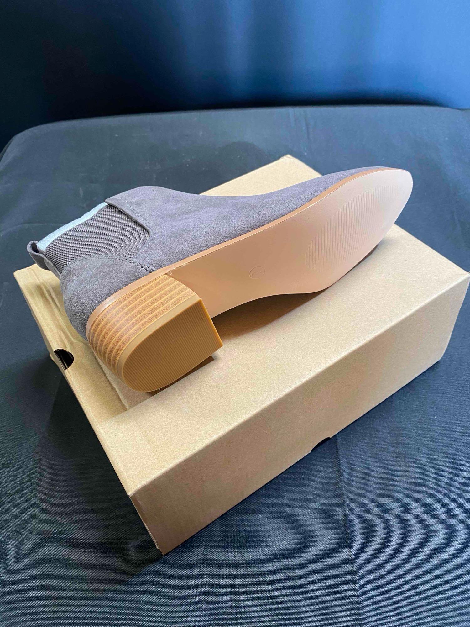 Womens Mid-heel Ankle Boots Pointed Toe Chunky Suede Slip-on Chelsea block Booties Size 7 1/2