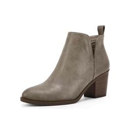 Coutgo Womens Cut Out Ankle Boots Chunky Stacked Heel Almond Toe Slip on Western Booties 6
