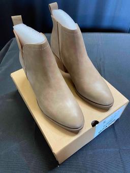 Coutgo Womens Cut Out Ankle Boots Chunky Stacked Heel Almond Toe Slip on Western Booties 6