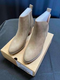 Coutgo Womens Cut Out Ankle Boots Chunky Stacked Heel Almond Toe Slip on Western Booties 6