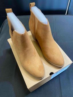 Coutgo Womens Cut Out Ankle Boots Chunky Stacked Heel Almond Toe Slip on Western Booties Size 6