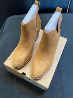 Coutgo Womens Cut Out Ankle Boots Chunky Stacked Heel Almond Toe Slip on Western Booties Size 6