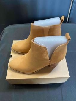 Coutgo Womens Cut Out Ankle Boots Chunky Stacked Heel Almond Toe Slip on Western Booties Size 6
