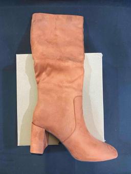 Rilista Womens Knee High Boots Block Chunky Heel Round Toe Suede Comfortable Side Zipper Winter Tall