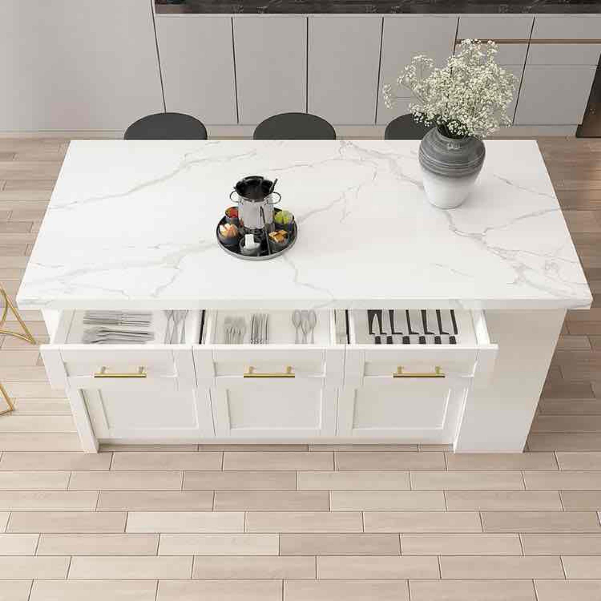 72" Modern Style Laminate Kitchen Islands With Multi-Storage
