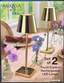 MIKASA HOME ACCENTS Set of 2 Touch Control Rechargeable LED Lamps