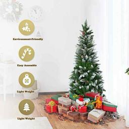 5ft Snow Flocked Unlit Pencil Christmas Tree Hinged Pine Cones
