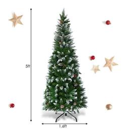5ft Snow Flocked Unlit Pencil Christmas Tree Hinged Pine Cones