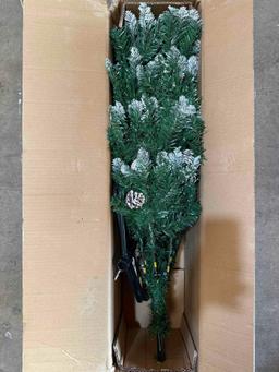 5ft Snow Flocked Unlit Pencil Christmas Tree Hinged Pine Cones