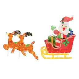 Tangkula 5 FT Christmas Lighted Reindeers with Santa Claus