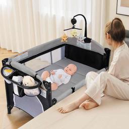 INFANS Pack and Play, 5 in 1 Baby Bedside Sleeper with Bassinet