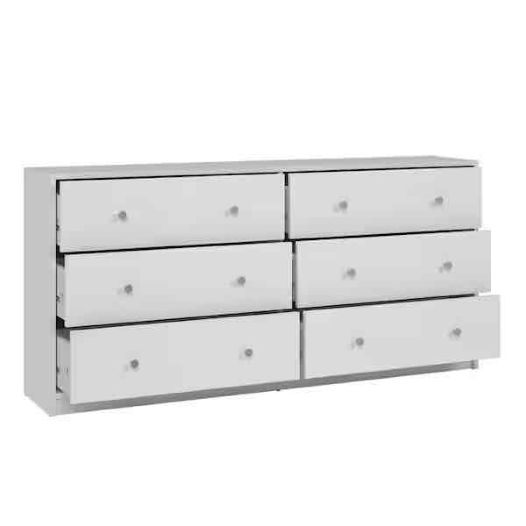 Portland 6-Drawer Double Dresser in White 26.89 in. H x 56.34 in. W x 12.46 in. D