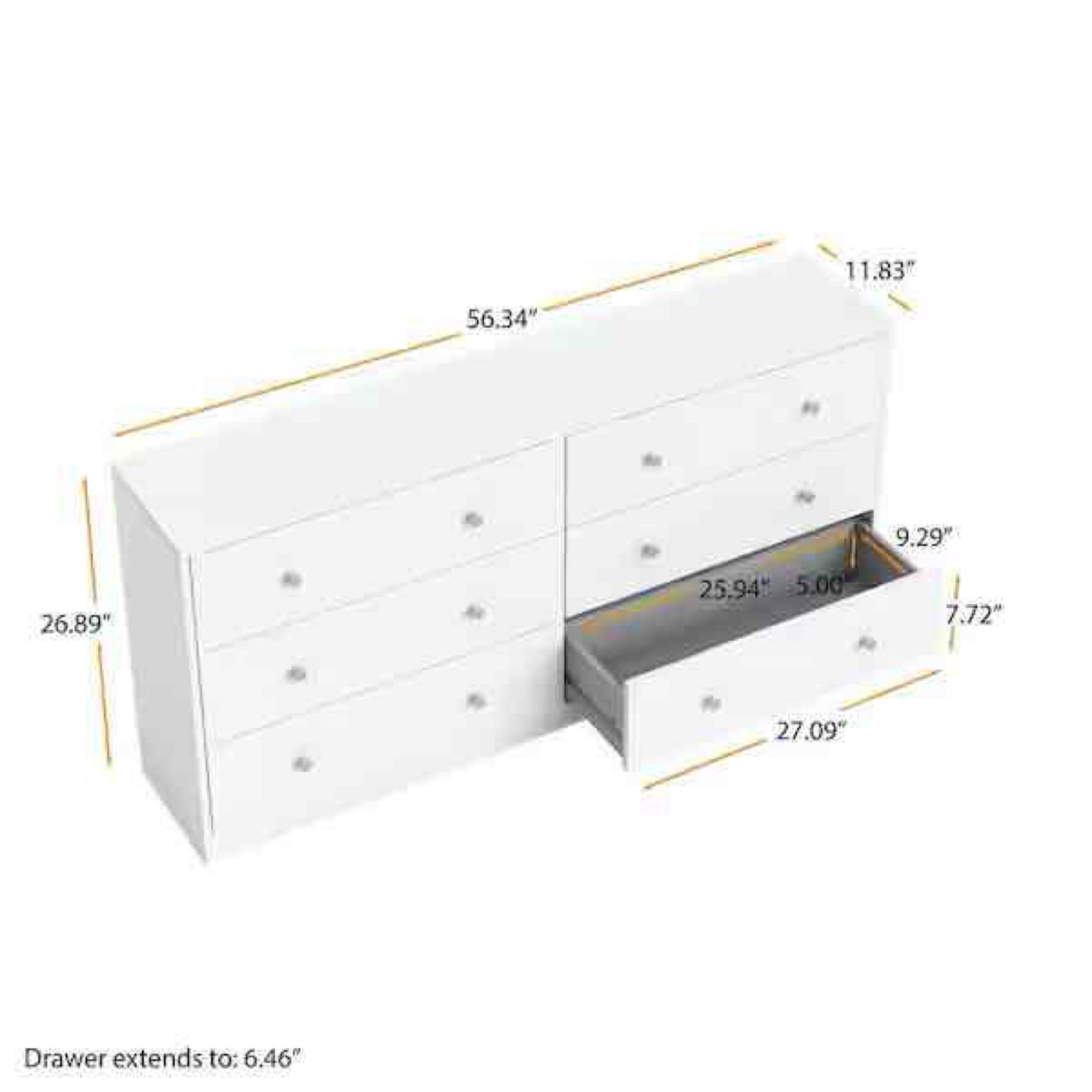 Portland 6-Drawer Double Dresser in White 26.89 in. H x 56.34 in. W x 12.46 in. D