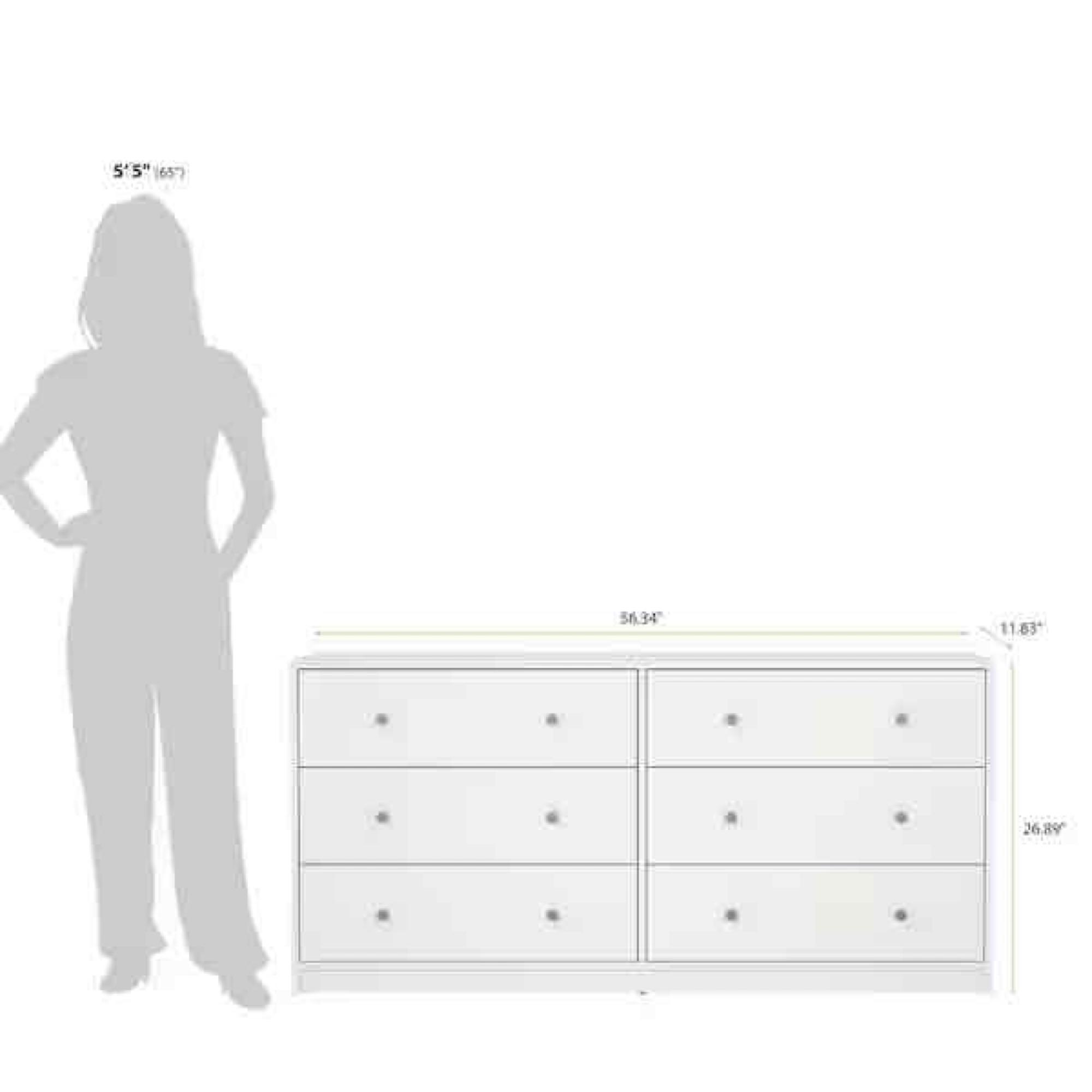 Portland 6-Drawer Double Dresser in White 26.89 in. H x 56.34 in. W x 12.46 in. D