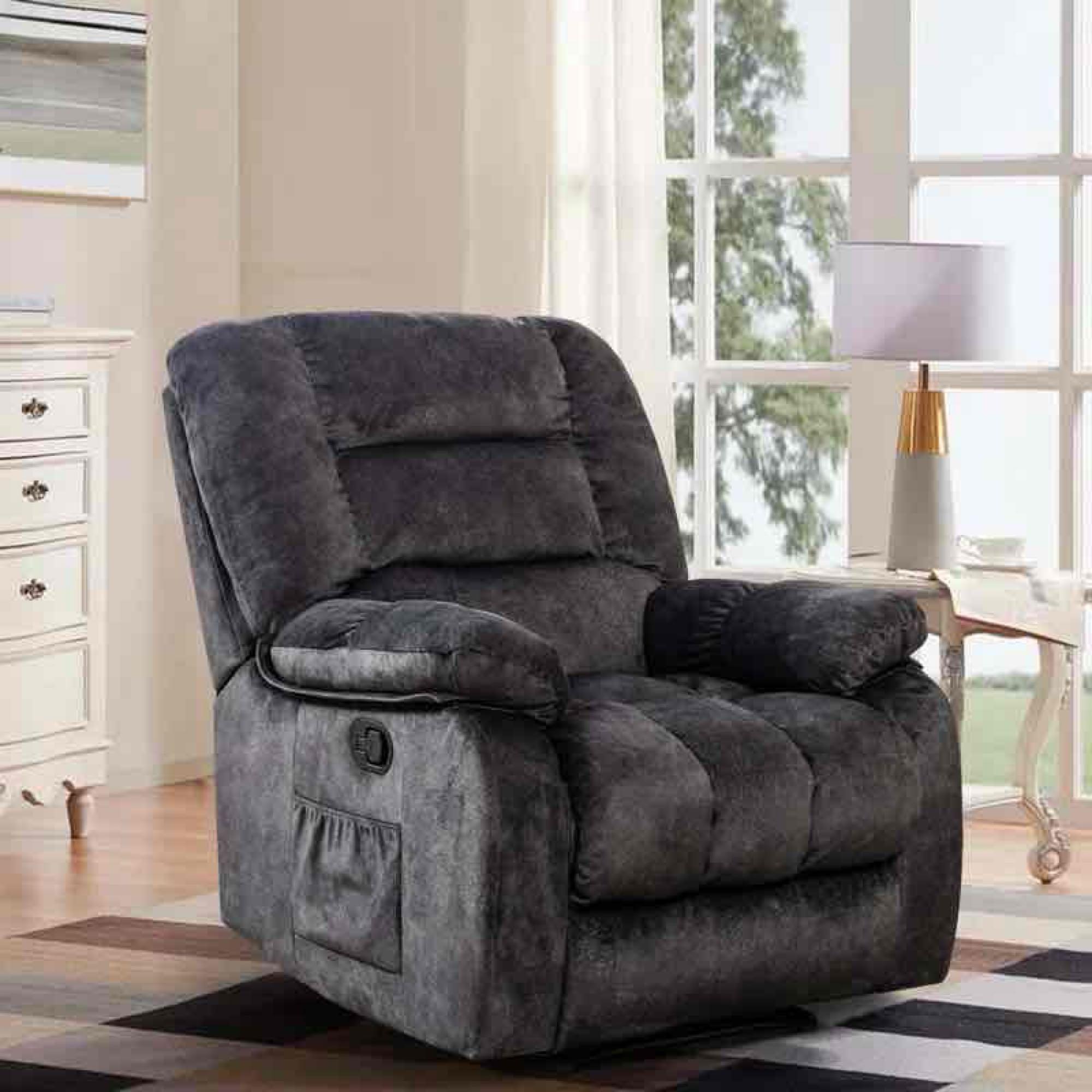 Lyquinn 37" Wide Modern and Super Soft Linen Blend Manual Reclining Chair with Massage Heating &