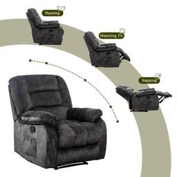 Lyquinn 37" Wide Modern and Super Soft Linen Blend Manual Reclining Chair with Massage Heating &