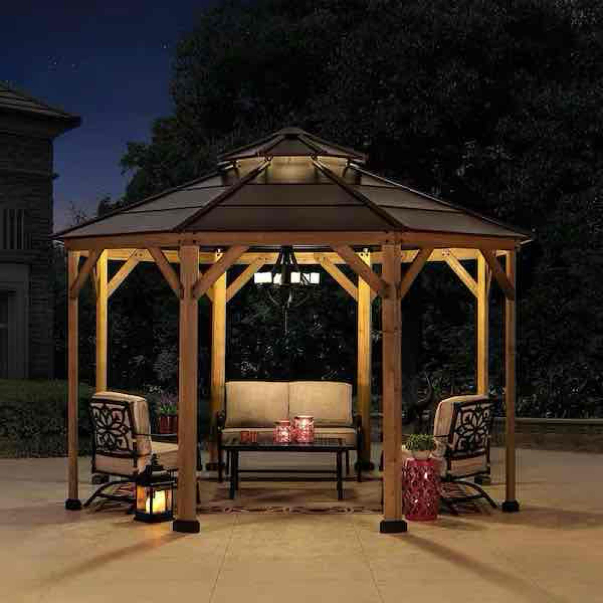 Osborne 13 ft. x 13 ft. Cedar Framed Octagon Gazebo with Brown Steel 2-Tier Hardtop