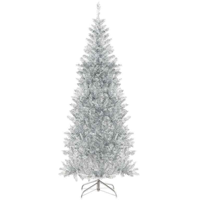 6FT Pre-lit Artificial Silver Tinsel Xmas Tree with 790 Branch Tips 300 LED Lights