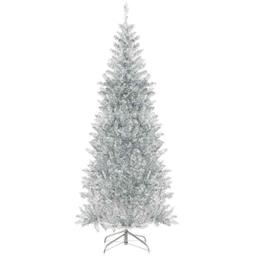 6FT Pre-lit Artificial Silver Tinsel Xmas Tree with 790 Branch Tips 300 LED Lights