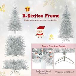 6FT Pre-lit Artificial Silver Tinsel Xmas Tree with 790 Branch Tips 300 LED Lights