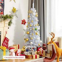 Costway 5ft Unlit Artificial Slim Pencil Christmas Tree with Metal Stand White