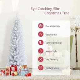 Costway 5ft Unlit Artificial Slim Pencil Christmas Tree with Metal Stand White