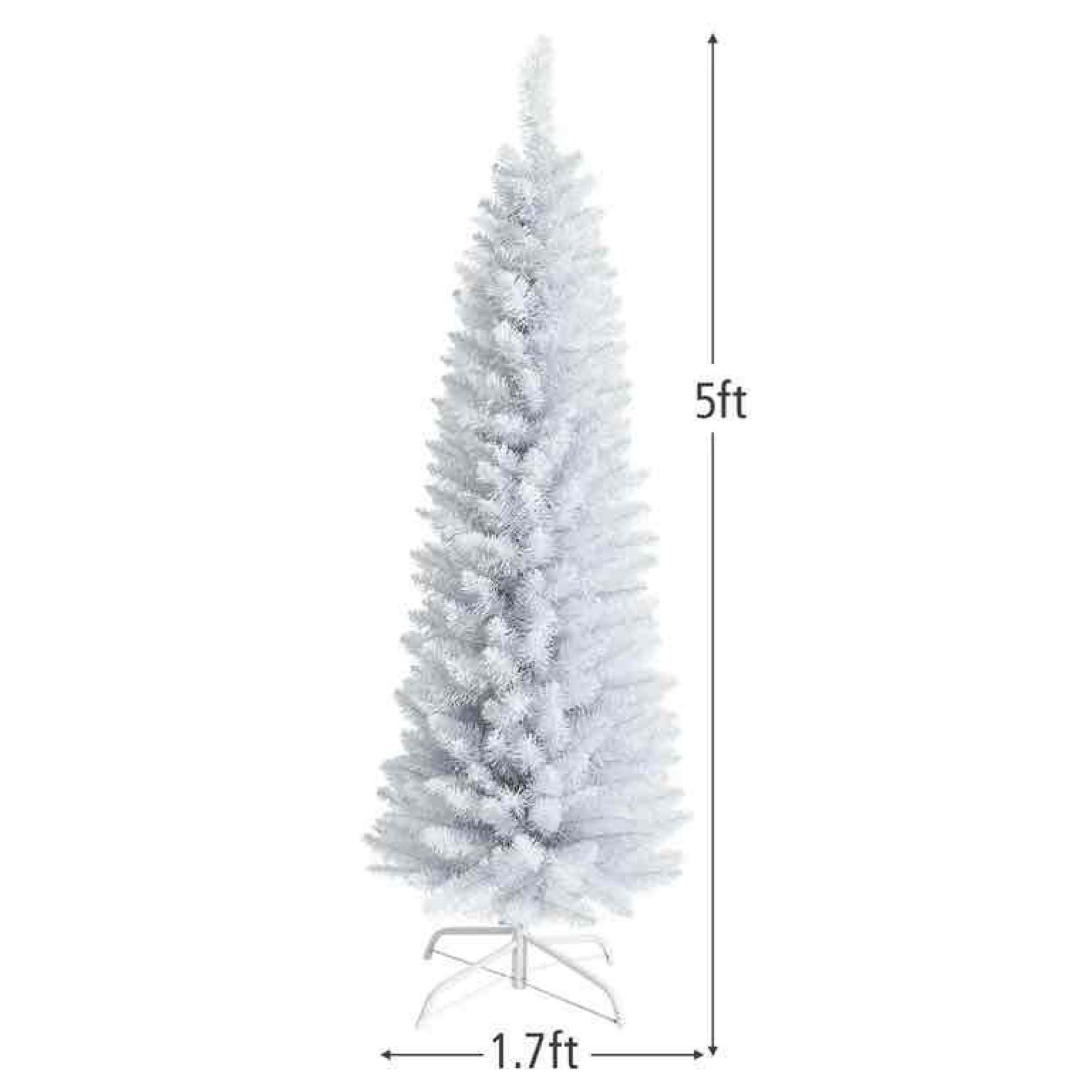 5ft Unlit Artificial Slim Pencil Christmas Tree with Metal Stand White