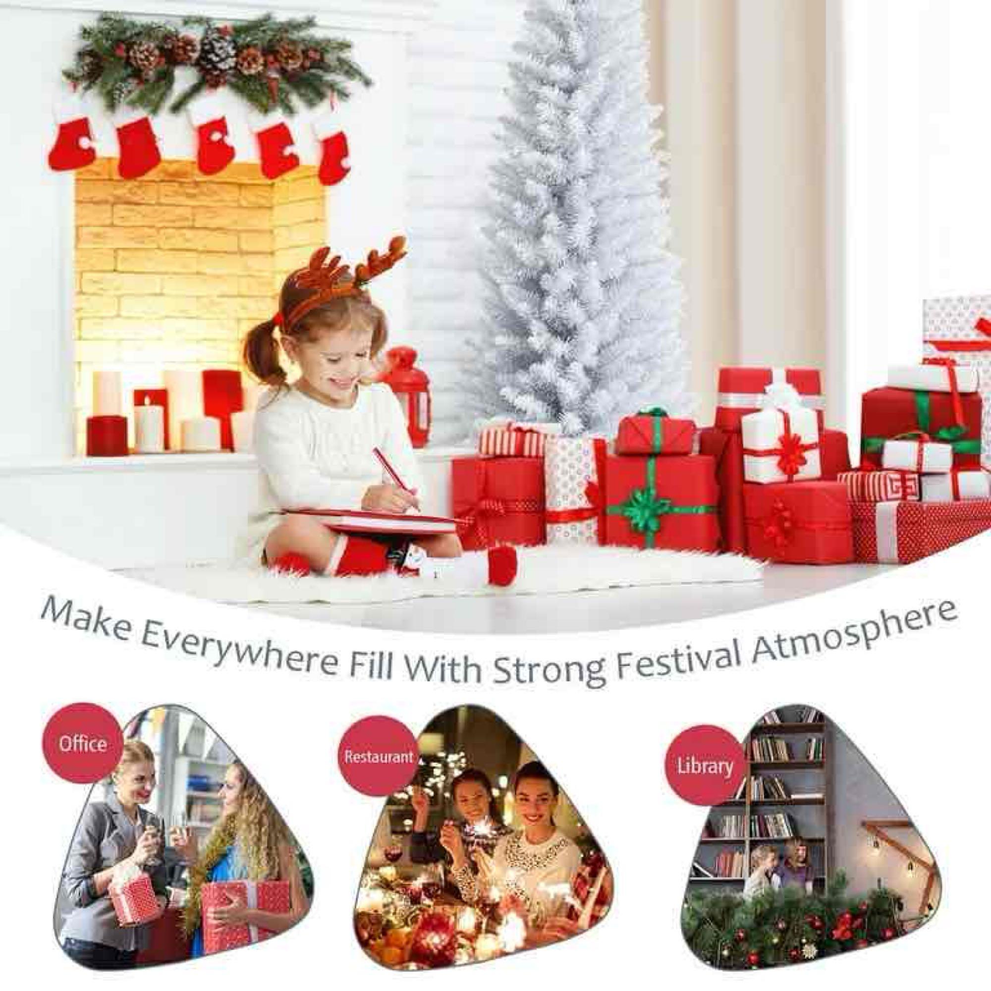 5ft Unlit Artificial Slim Pencil Christmas Tree with Metal Stand White